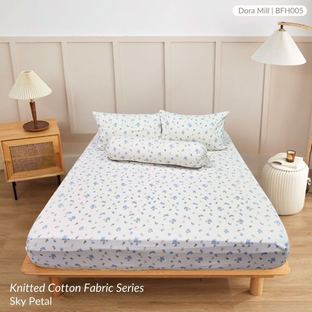 Dora Mill Knitted Cotton Fitted Bedsheet, Pillow Case & Bolster Case – Grade A Breathable & Stretchable Bedding