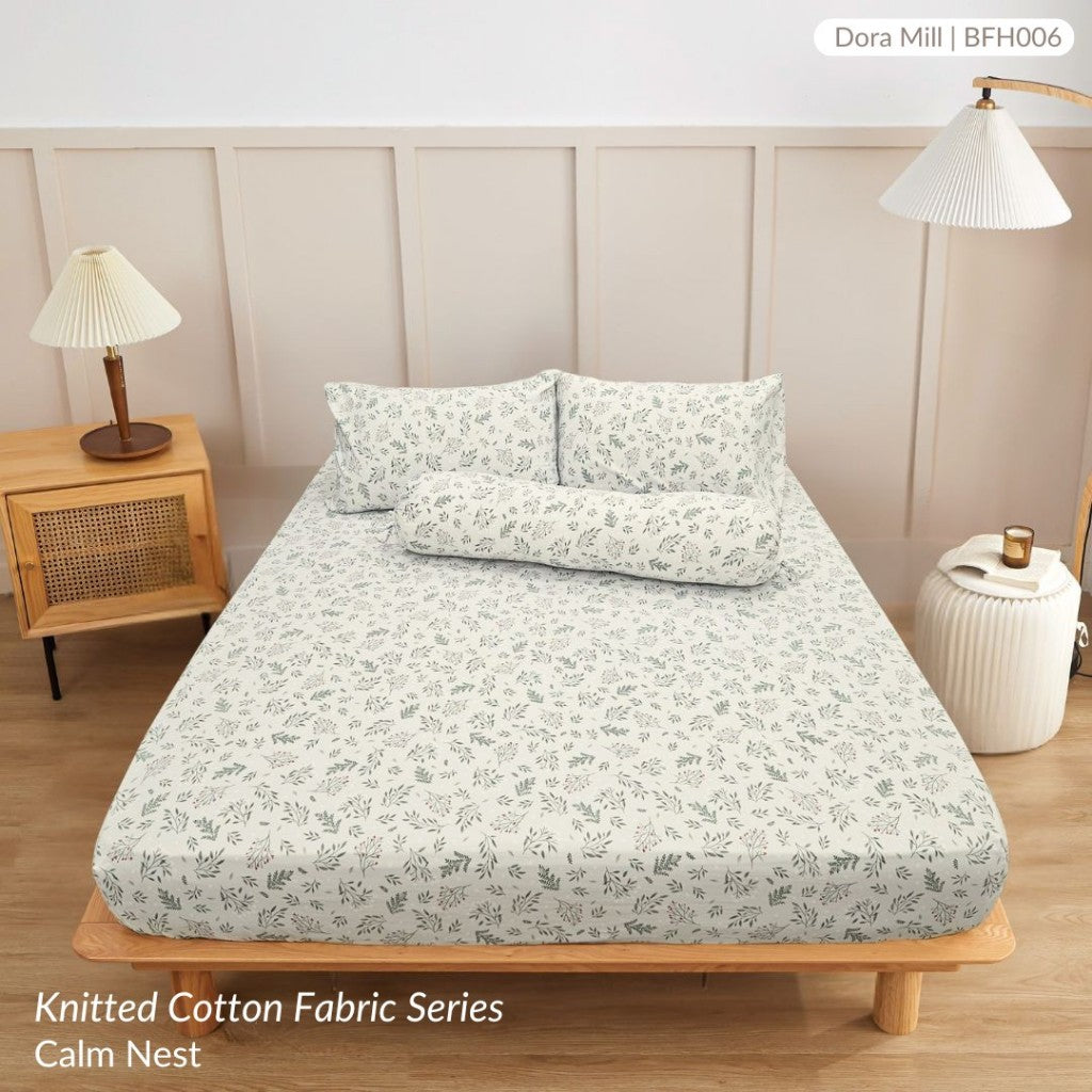 Dora Mill Knitted Cotton Fitted Bedsheet, Pillow Case & Bolster Case – Grade A Breathable & Stretchable Bedding
