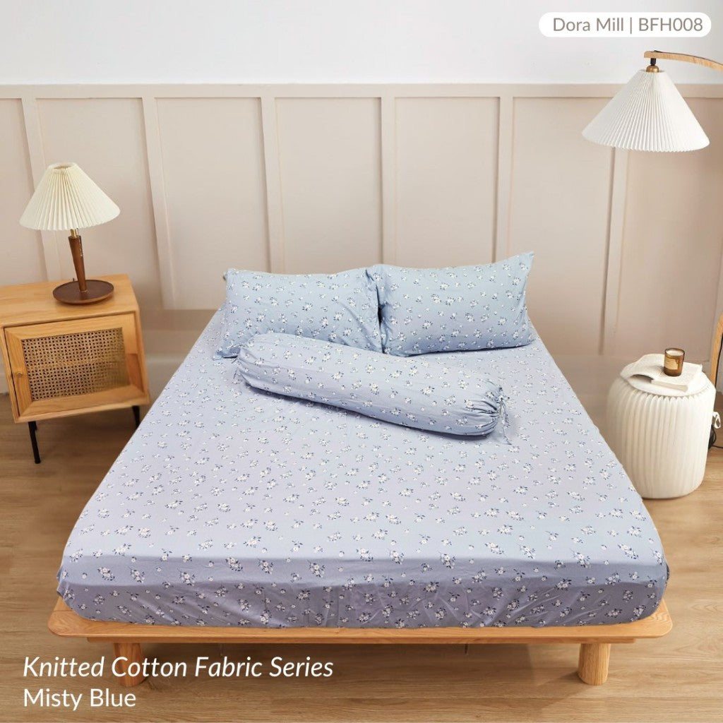 Dora Mill Knitted Cotton Fitted Bedsheet, Pillow Case & Bolster Case – Grade A Breathable & Stretchable Bedding