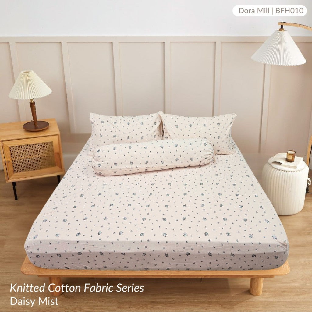 Dora Mill Knitted Cotton Fitted Bedsheet, Pillow Case & Bolster Case – Grade A Breathable & Stretchable Bedding