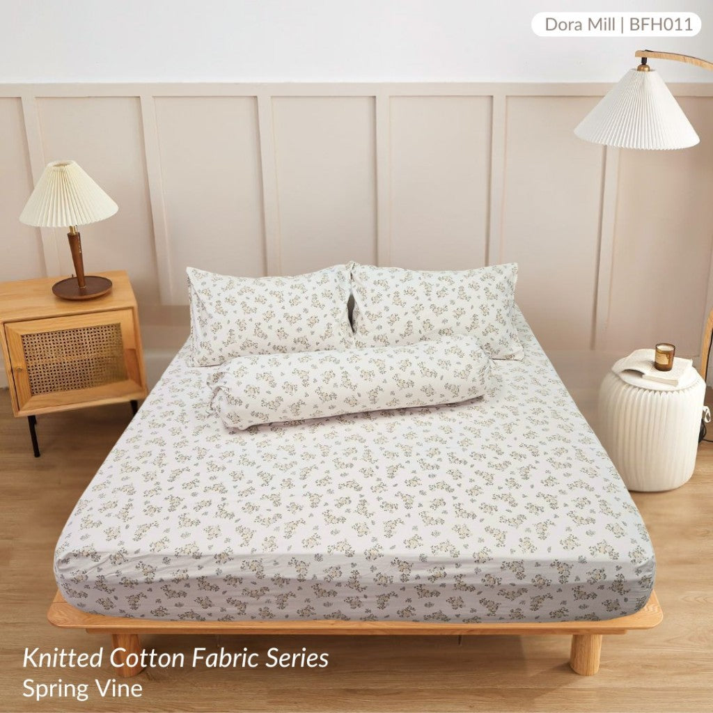 Dora Mill Knitted Cotton Fitted Bedsheet, Pillow Case & Bolster Case – Grade A Breathable & Stretchable Bedding