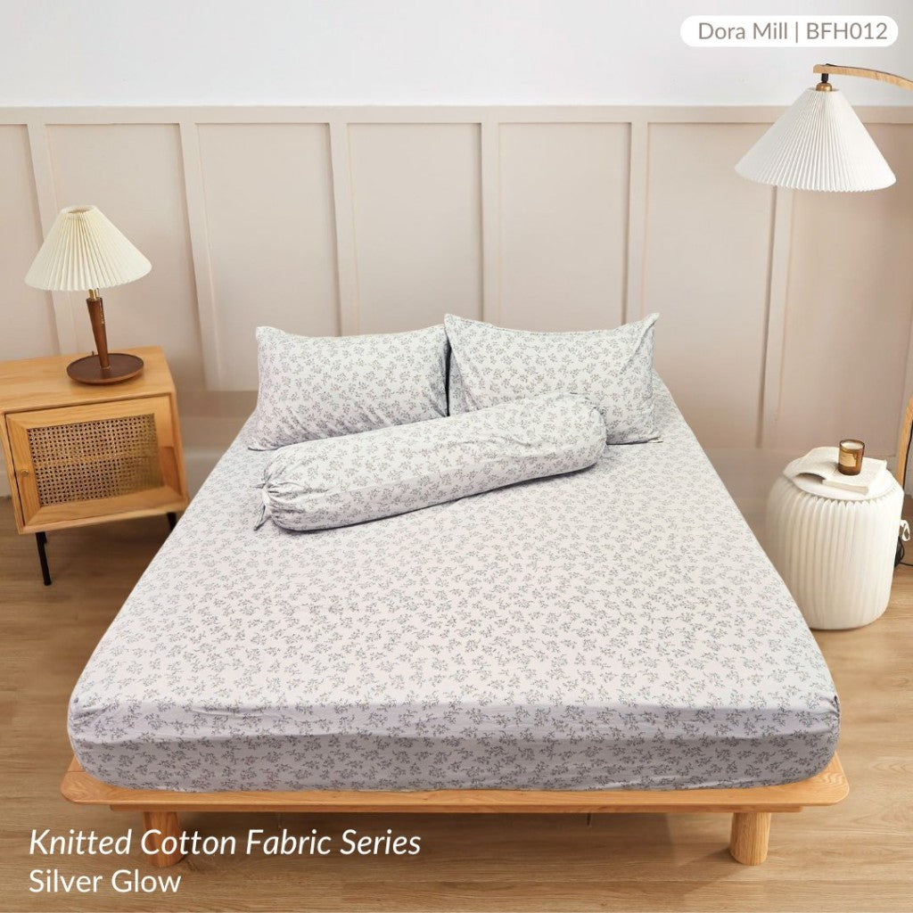 Dora Mill Knitted Cotton Fitted Bedsheet, Pillow Case & Bolster Case – Grade A Breathable & Stretchable Bedding