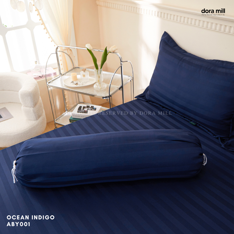 DORAMILL 3cm Stripes Bolster Case Sarung Bantal Peluk Cotton Linen 1200 TC Plain Hotel Quality #ABY