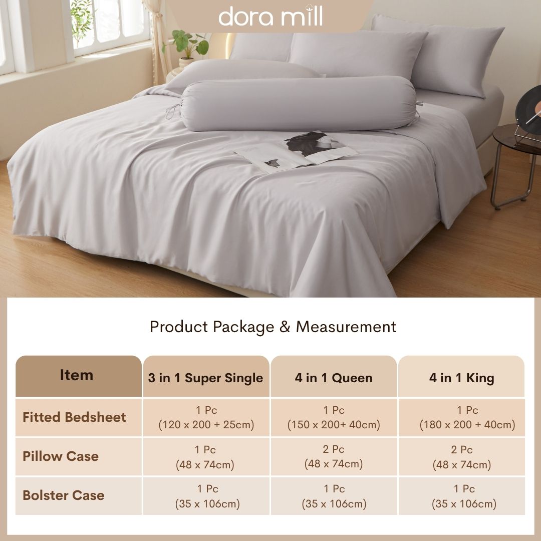 DORAMILL 50S 100% Tencel Lyocell Ultra Soft Fitted Bedsheet Pillow Case Bolster Case Quilt Cover 50S