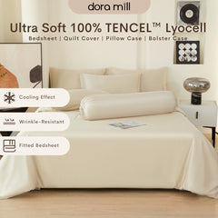 DORAMILL 60S 100% Tencel Lyocell Ultra Soft Fitted Bedsheet Pillow Case Bolster Case Quilt Cover 60S