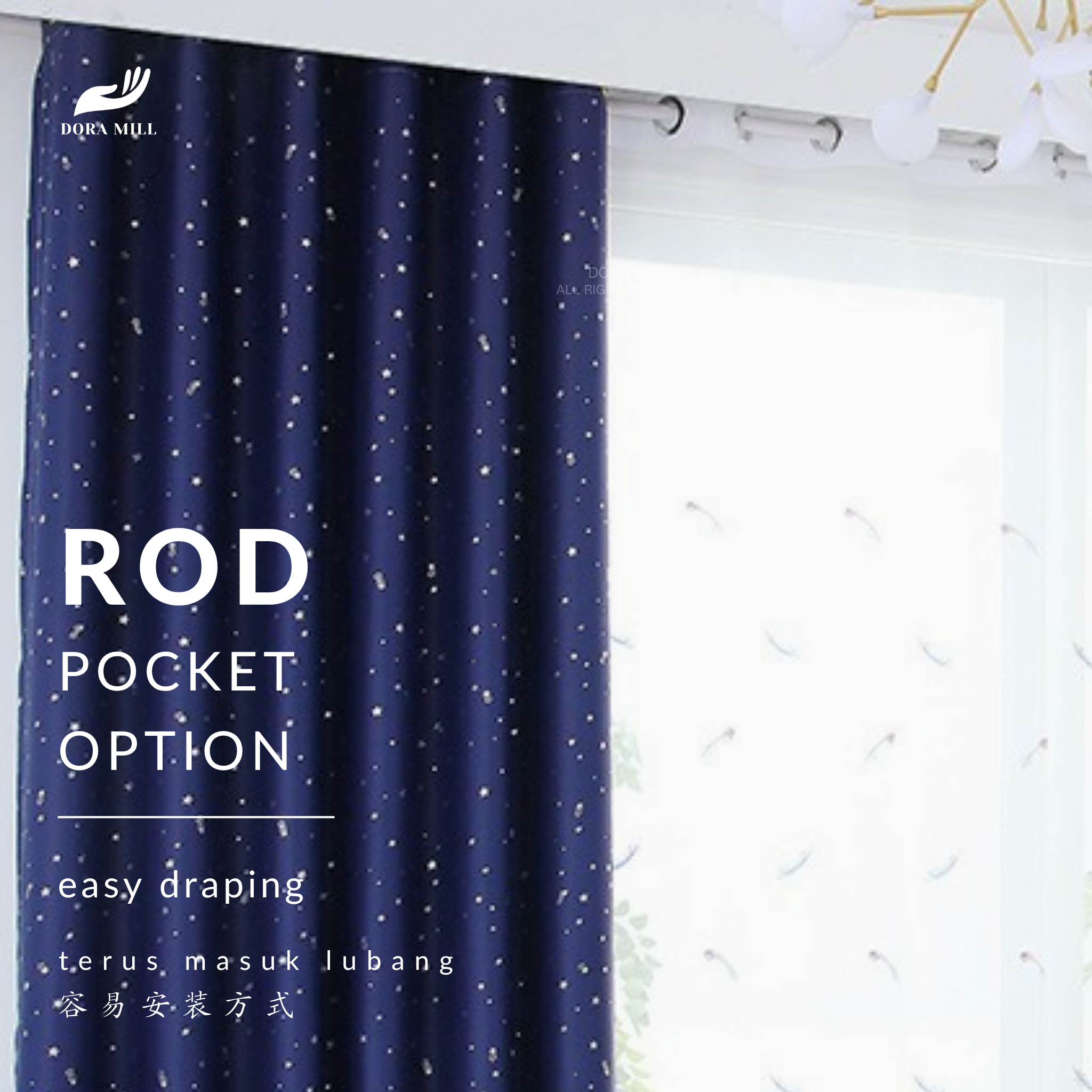 85% Light Blocking Curtains 2in1 Installation with Rod Pocket and Hook Design for Bedroom or Living Room by Dora Mill #RCY