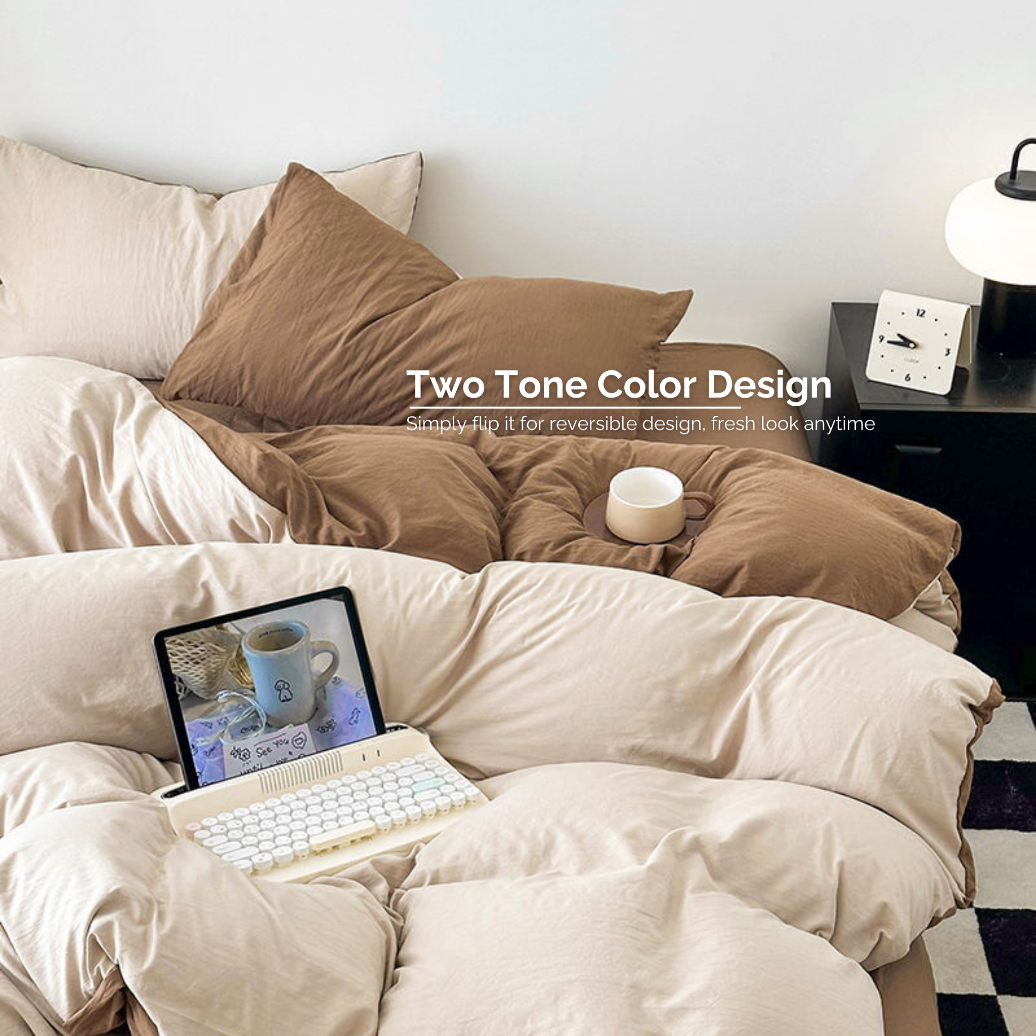 Colorblock Washed Cotton Quilt Cover Bedsheet Set – Soft & Breathable Bedding for Super Single/Queen/King #BQB