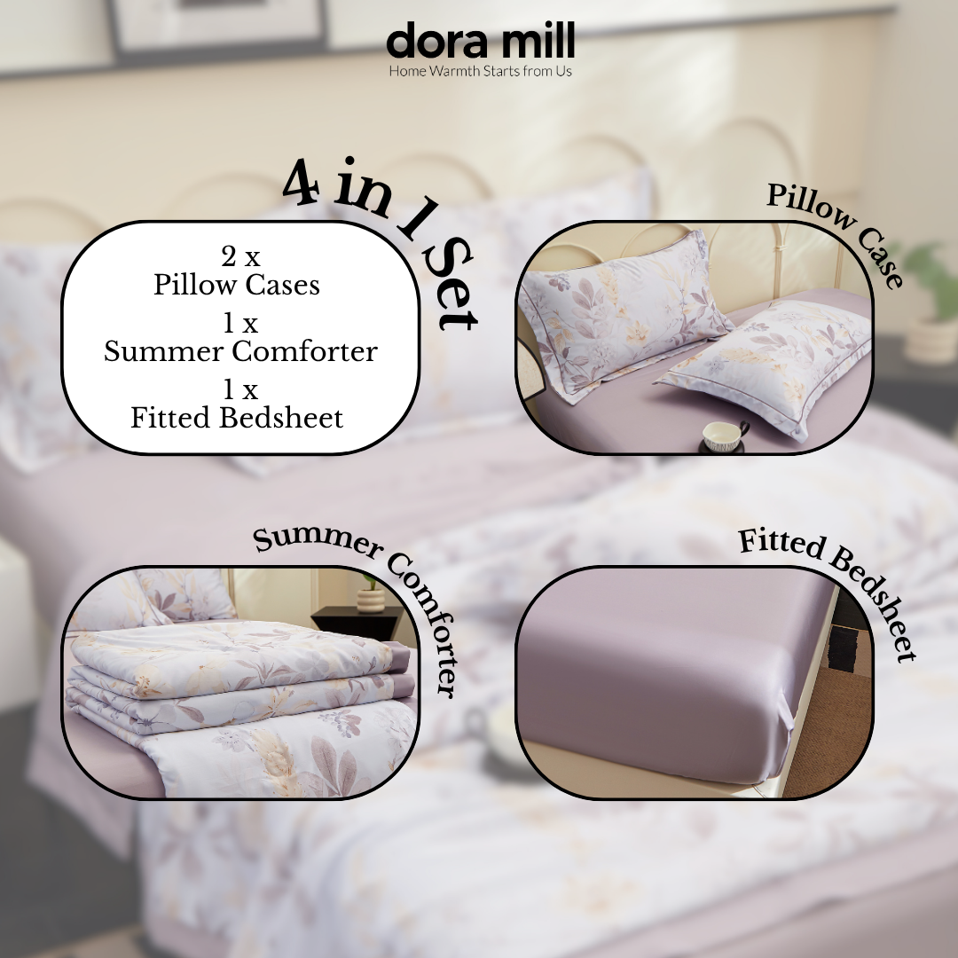 Dora Mill Washed Ice Silk Comforter Bedsheet Set - Queen/King #BSL