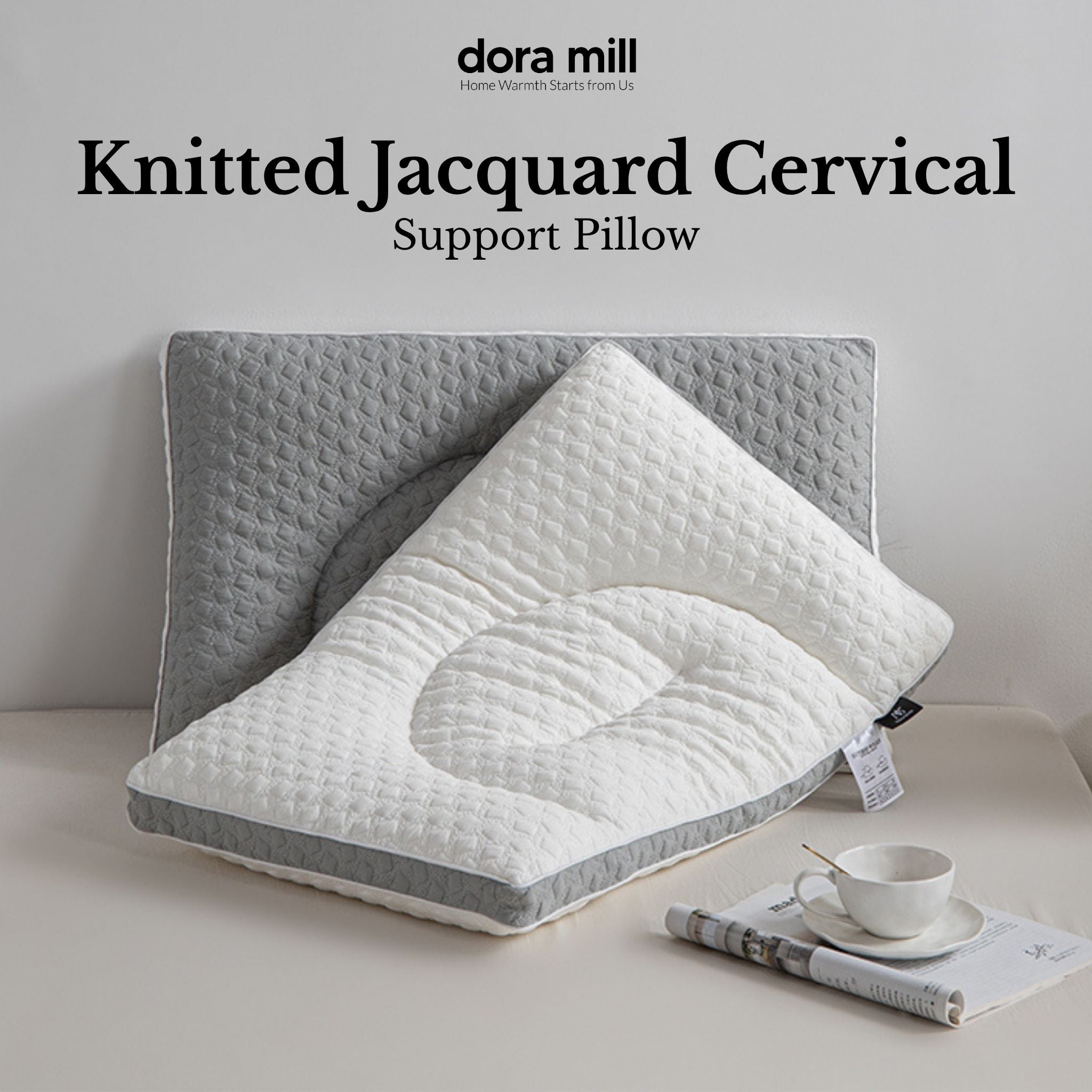 DORAMILL Firm Knitted Jacquard Cervical Pillow – Ergonomic & Hotel-Style & Soft Support (1300G) #APO