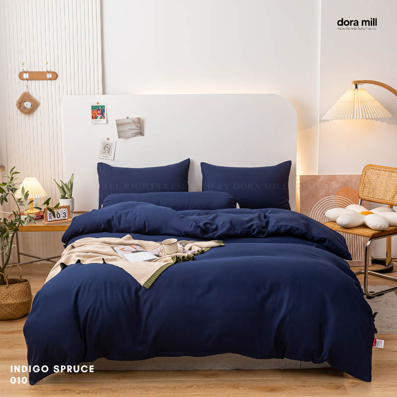 Minimalist Plain Aloe Cotton Quilt Cover Fitted Bedsheet Set by Dora Mill #BAP