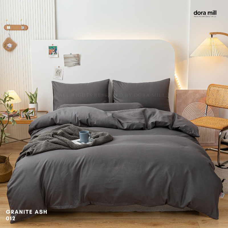 Set Cadar Dipasang Sarung Quilt Kapas Aloe Polos Minimalis oleh Dora Mill #BAP
