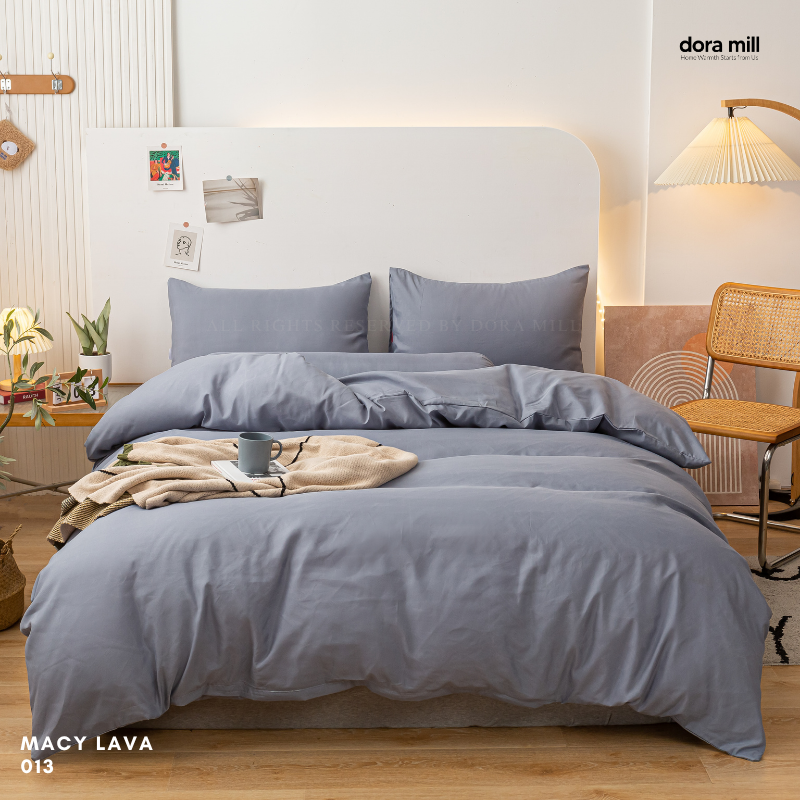 Minimalist Plain Aloe Cotton Quilt Cover Fitted Bedsheet Set by Dora Mill #BAP