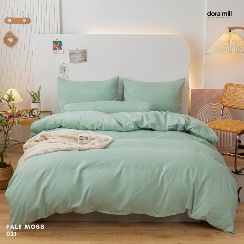 Minimalist Plain Aloe Cotton Quilt Cover Fitted Bedsheet Set by Dora Mill #BAP