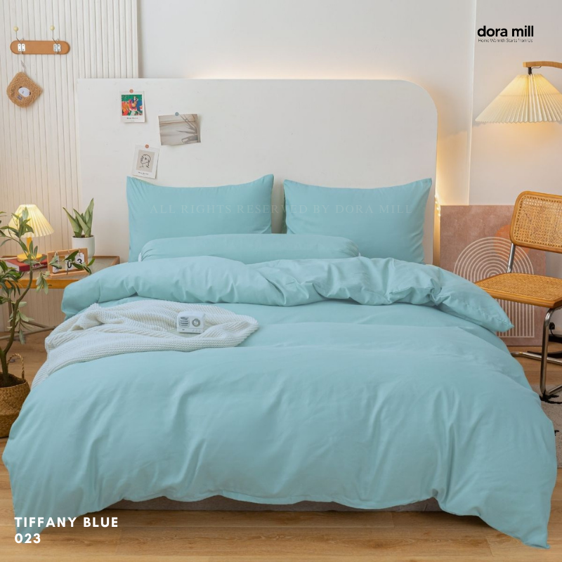 Minimalist Plain Aloe Cotton Quilt Cover Fitted Bedsheet Set by Dora Mill #BAP