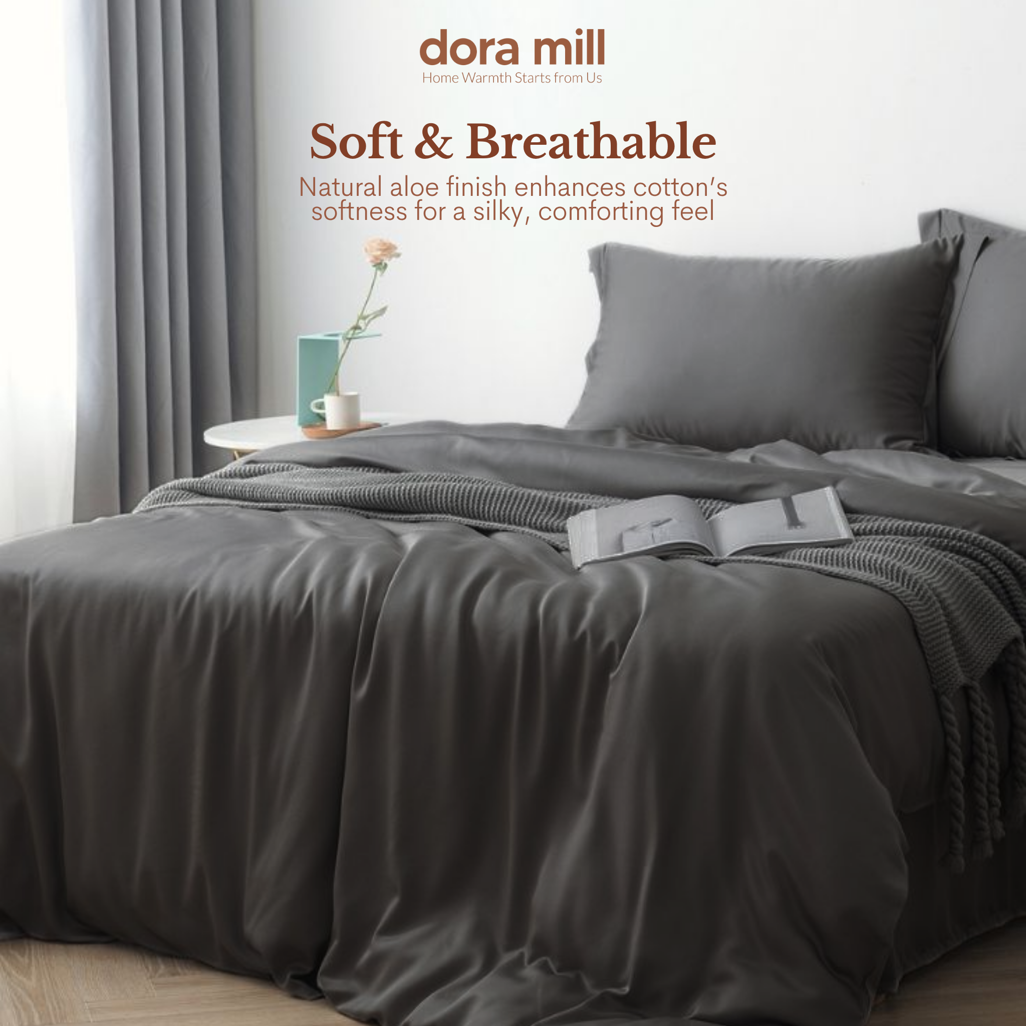 Minimalist Plain Aloe Cotton Quilt Cover Fitted Bedsheet Set by Dora Mill #BAP