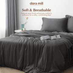 Minimalist Plain Aloe Cotton Quilt Cover Fitted Bedsheet Set by Dora Mill #BAP