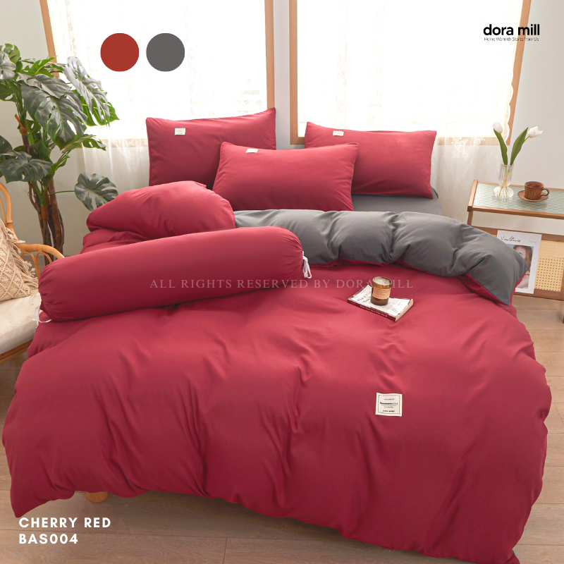 Dora Mill Plain Color Combed Cotton Quilt Cover Bedsheet Set #BAS