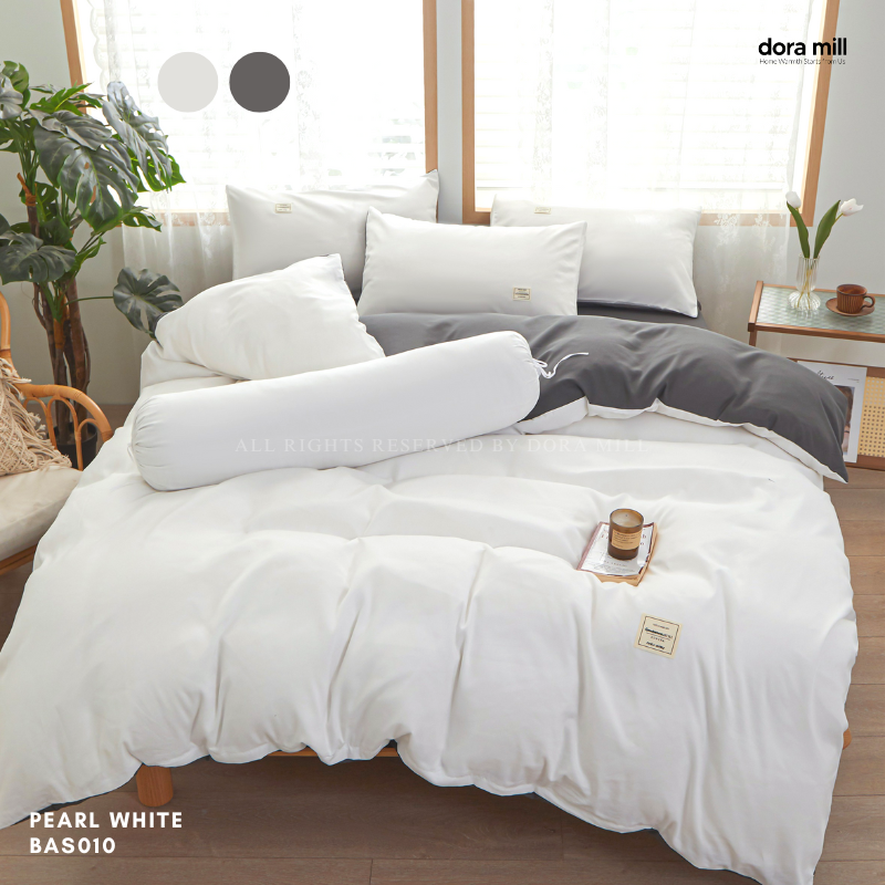 Dora Mill Plain Color Combed Cotton Quilt Cover Bedsheet Set #BAS