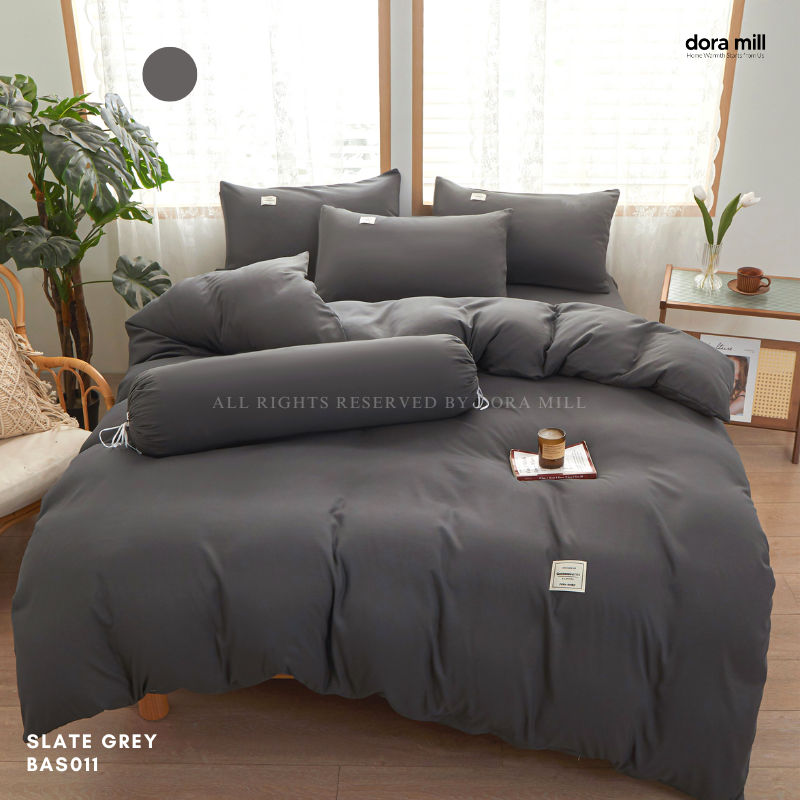 Dora Mill Plain Color Combed Cotton Quilt Cover Bedsheet Set #BAS