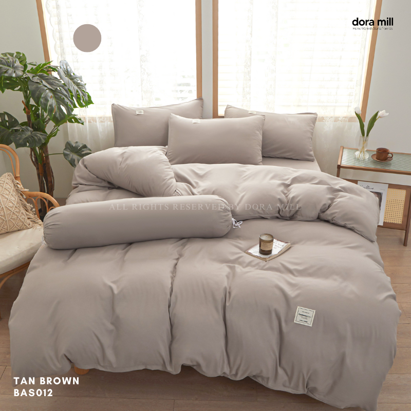 Dora Mill Plain Color Combed Cotton Quilt Cover Bedsheet Set #BAS