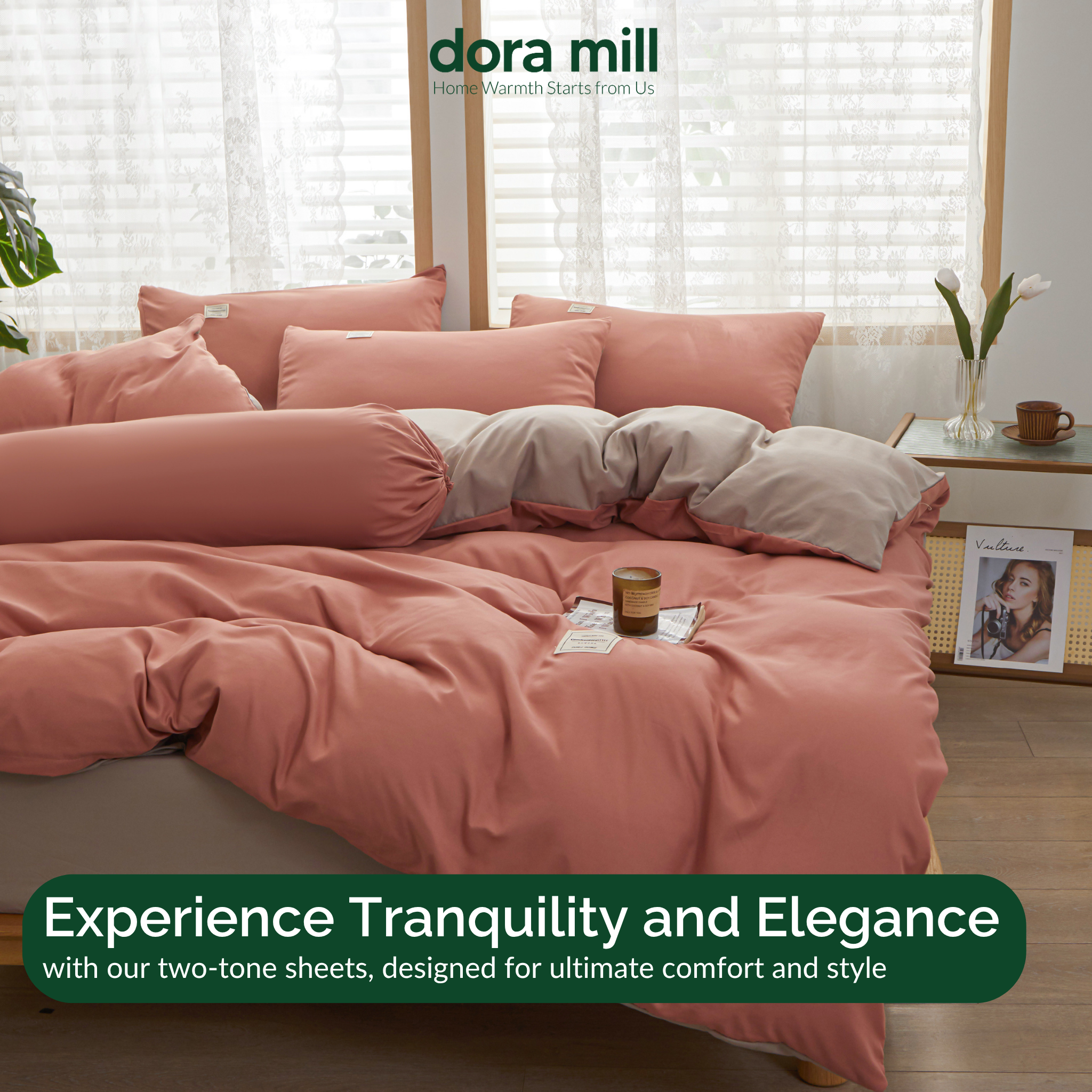 Dora Mill Plain Color Combed Cotton Quilt Cover Bedsheet Set #BAS