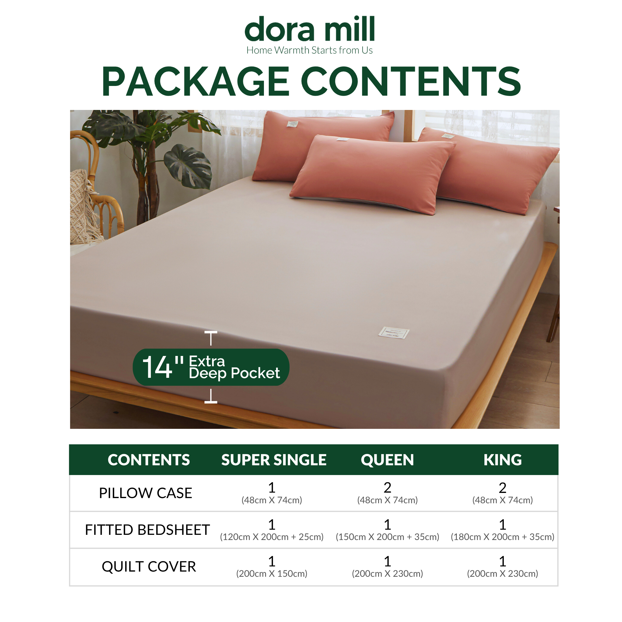 Dora Mill Plain Color Combed Cotton Quilt Cover Bedsheet Set #BAS