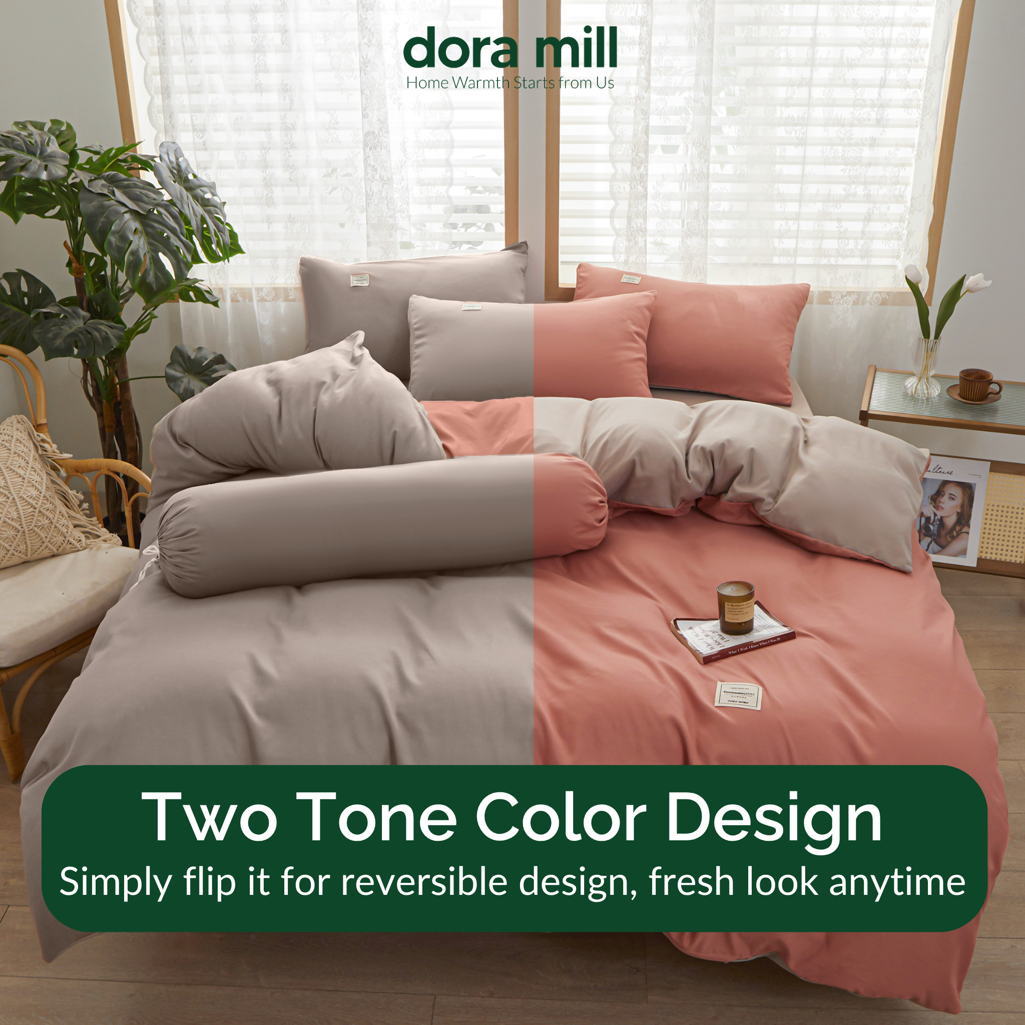 Dora Mill Plain Color Combed Cotton Quilt Cover Bedsheet Set #BAS