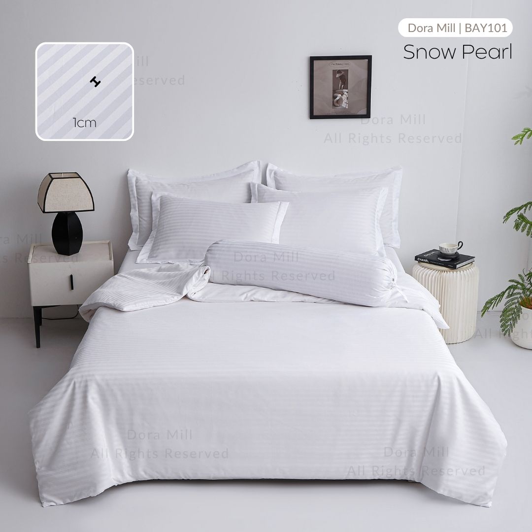 DORAMILL Crystal Satin Stripes Plain Colour Quilt Cover Bedsheet Set #BAY