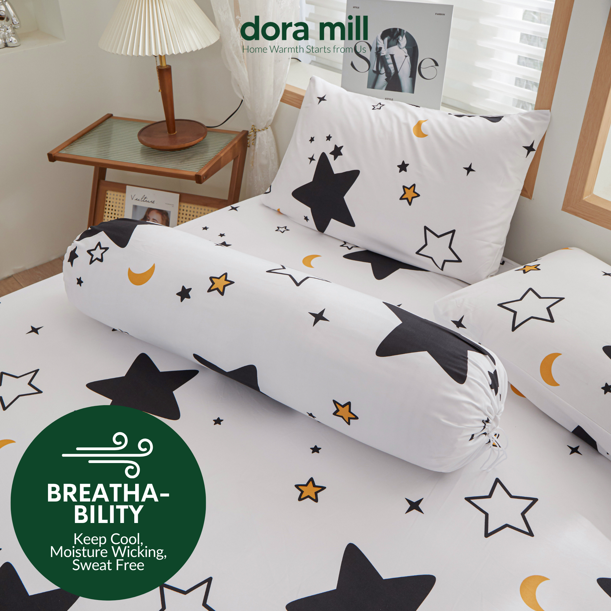 Dora Mill 880TC Combed Cotton Fitted Bedsheet Set with Bolster Case - Single/Queen/King