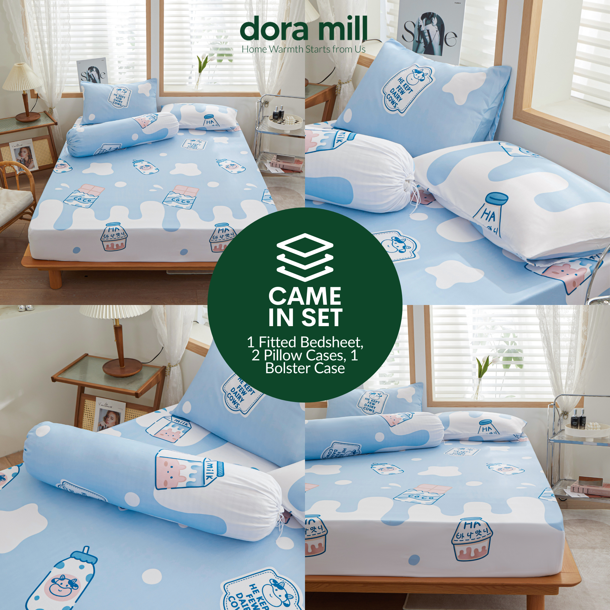 Dora Mill 880TC Combed Cotton Fitted Bedsheet Set with Bolster Case - Single/Queen/King