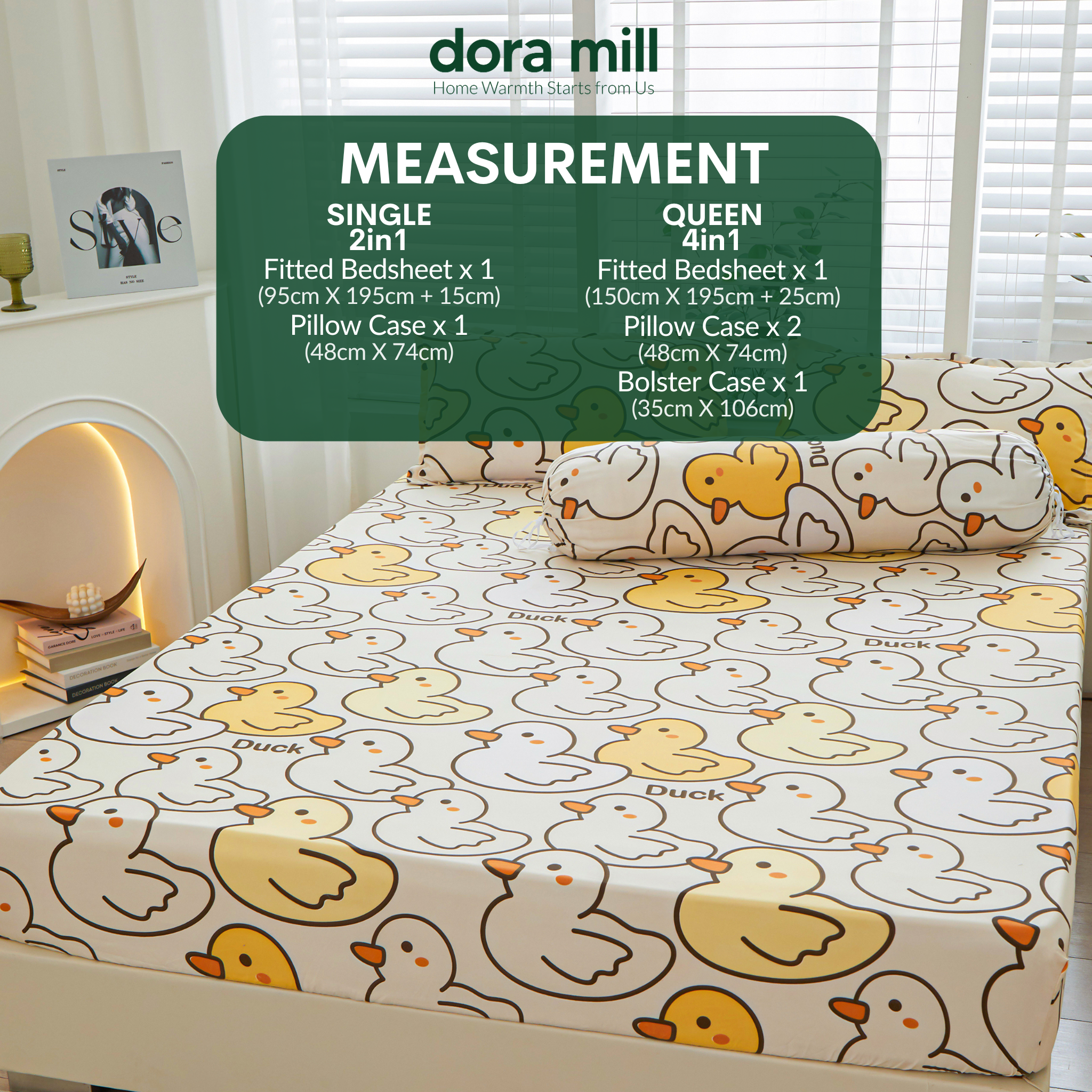 Dora Mill 880TC Combed Cotton Fitted Bedsheet Set with Bolster Case - Single/Queen/King
