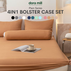 Plain Color Aloe Cotton Fitted Bedsheet with Pillowcase and Bolster Case Set by Dora Mill #BBP