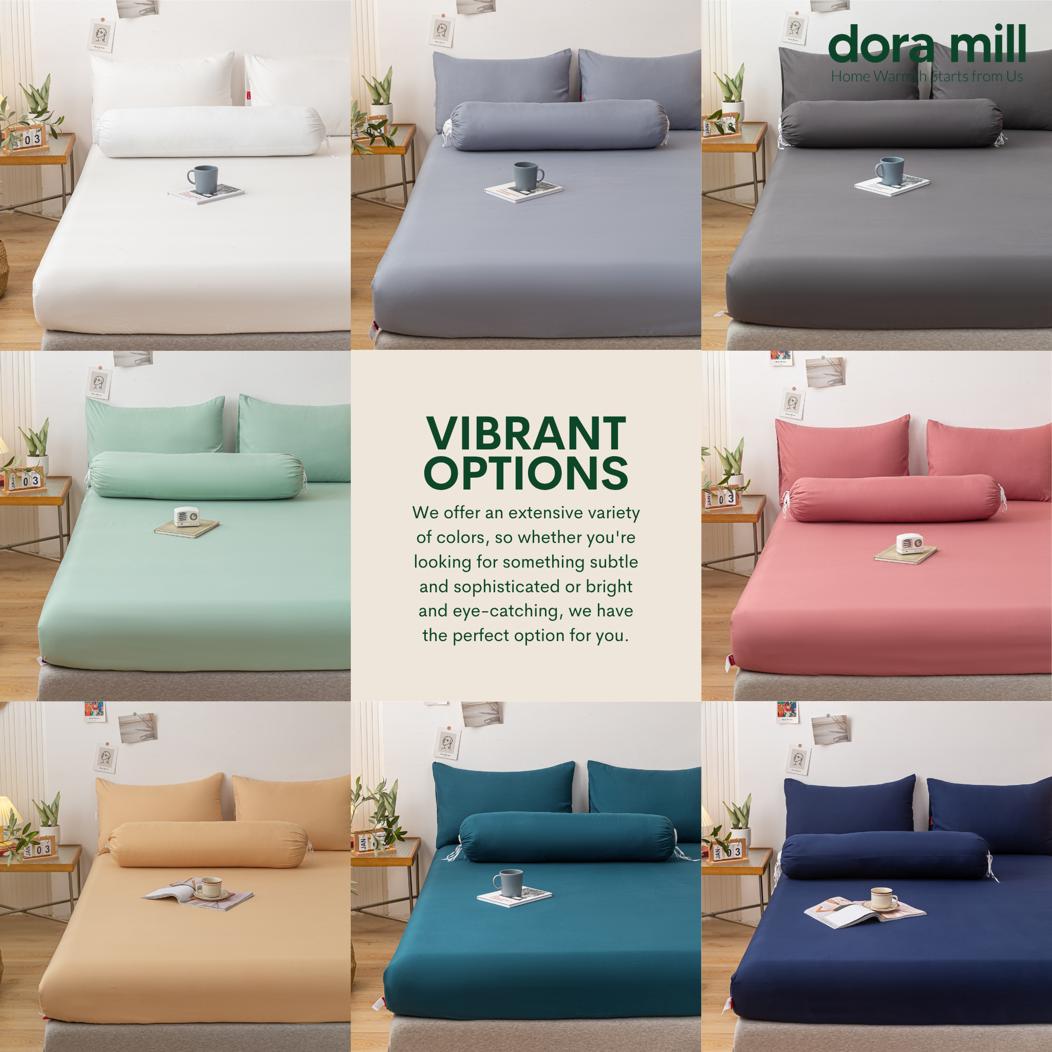 Plain Color Aloe Cotton Fitted Bedsheet with Pillowcase and Bolster Case Set by Dora Mill #BBP