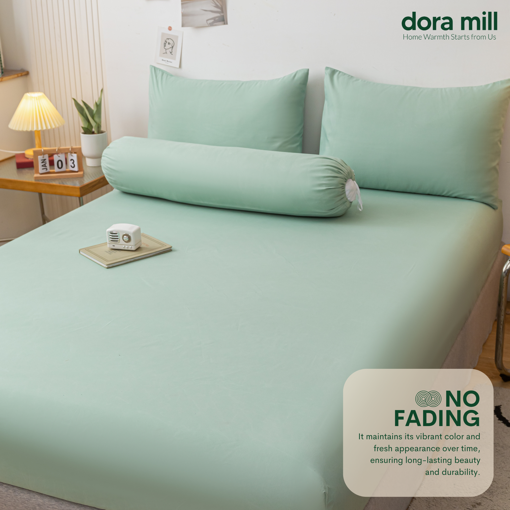 Plain Color Aloe Cotton Fitted Bedsheet with Pillowcase and Bolster Case Set by Dora Mill #BBP