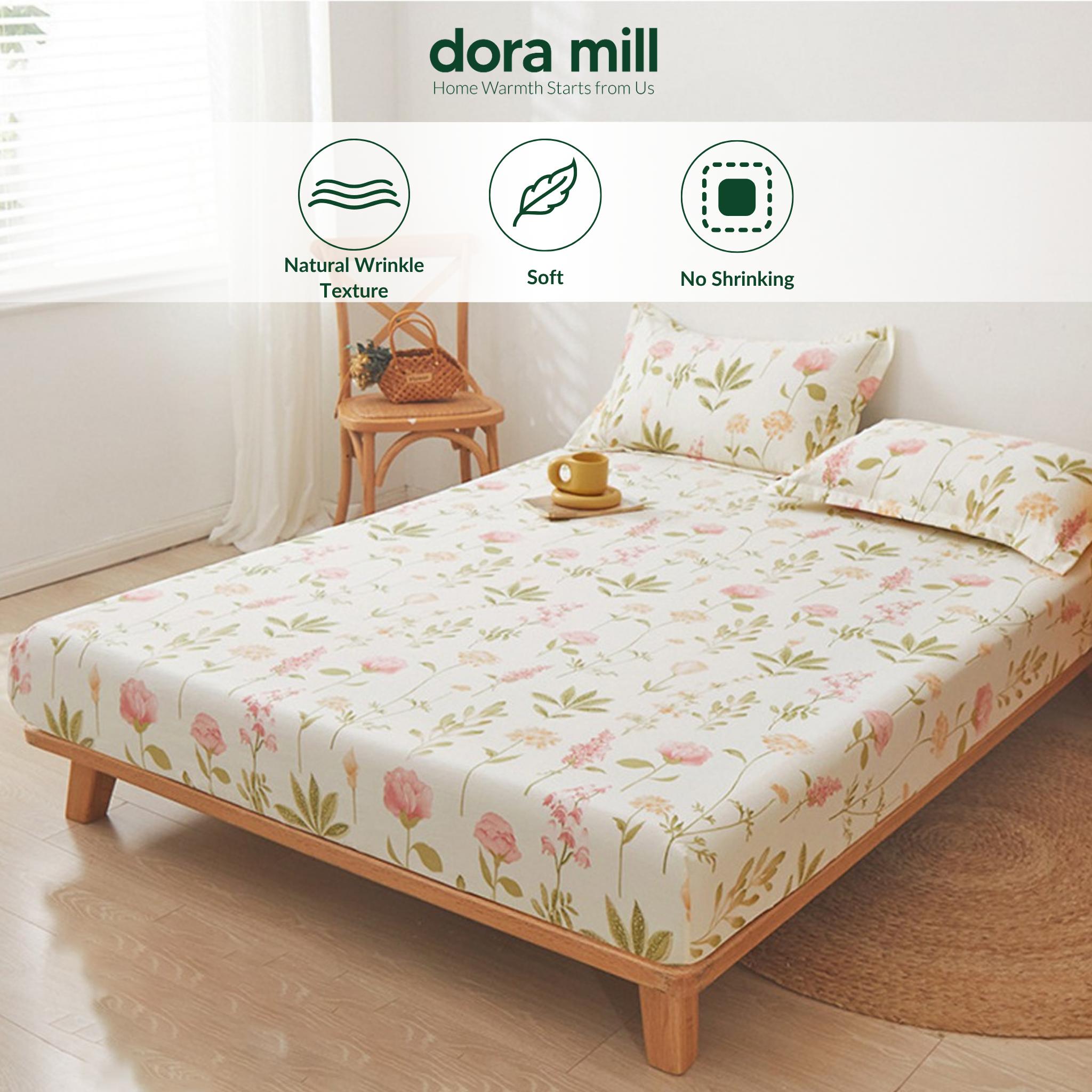 Dora Mill Washed Cotton Linen Bedsheet Set - Single/Queen/King