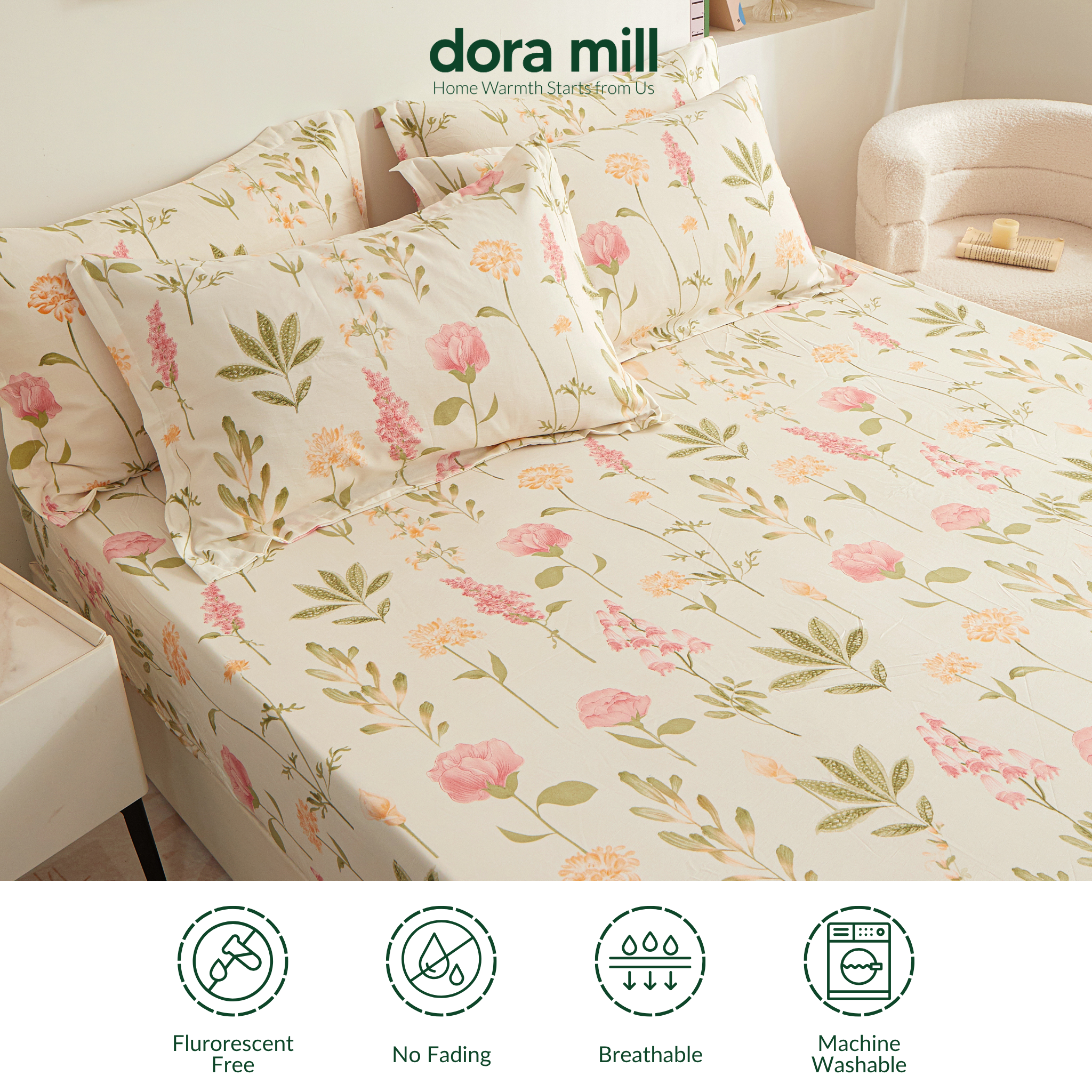 Dora Mill Washed Cotton Linen Bedsheet Set - Single/Queen/King