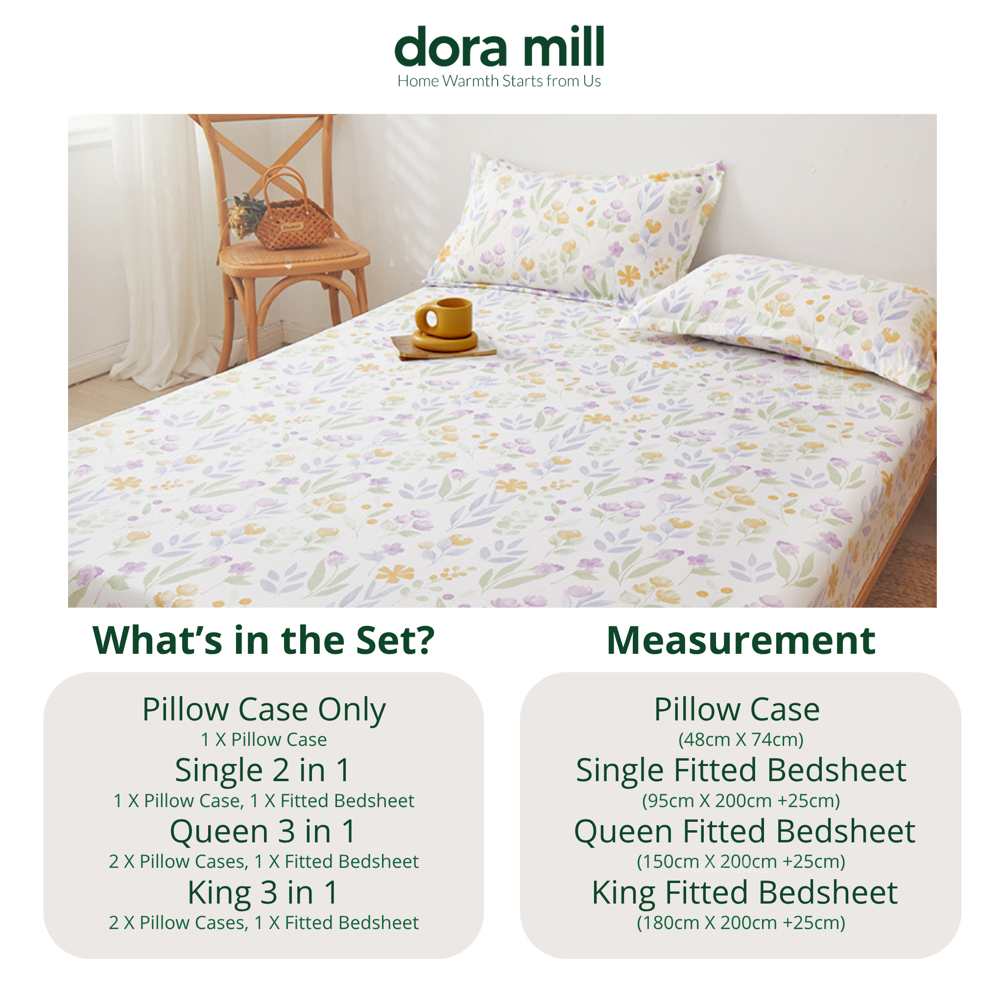 Dora Mill Washed Cotton Linen Bedsheet Set - Single/Queen/King