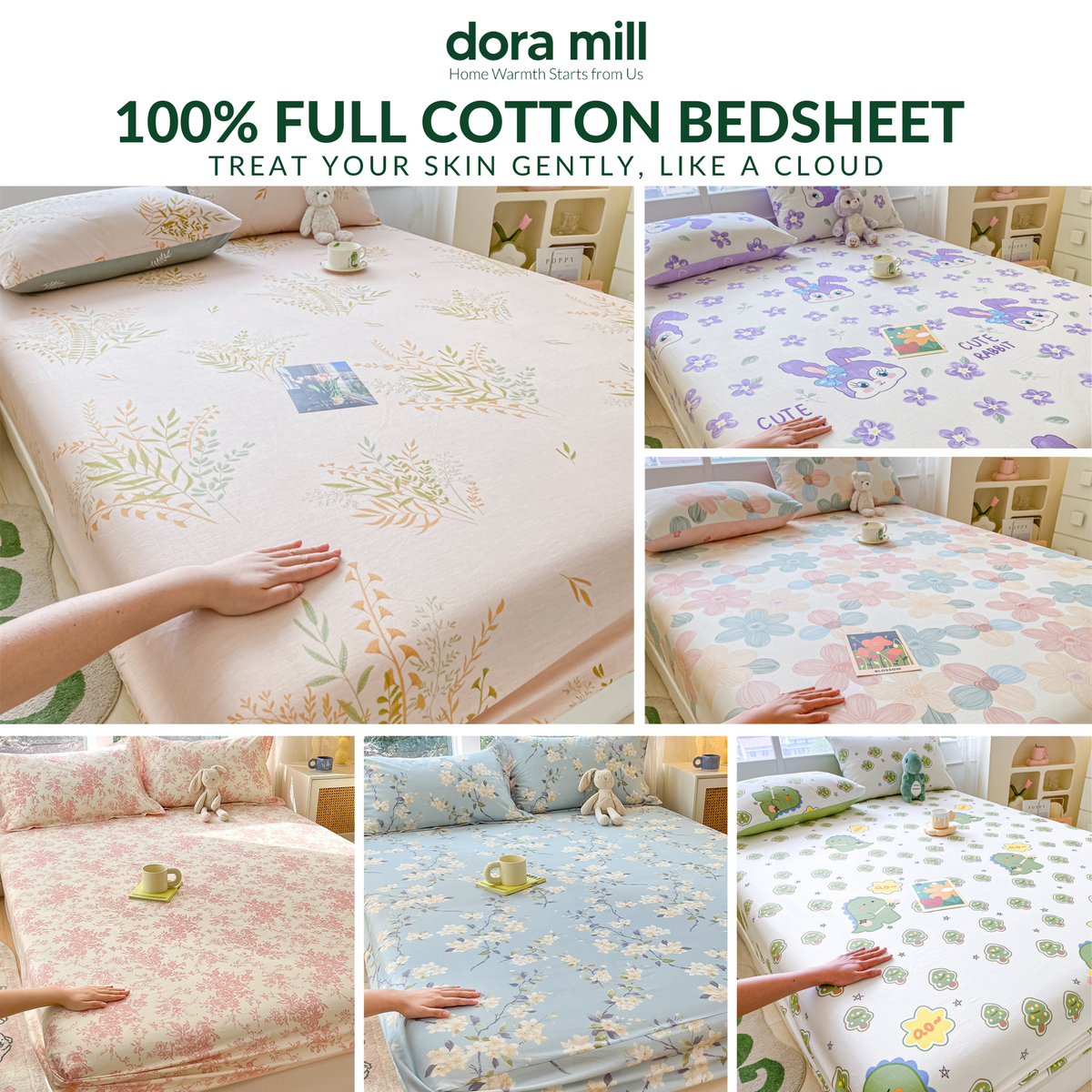 Dora Mill 100% Kapas Tulen Dilengkapi Cadar dan Sarung Bantal - Super Single/Queen/King #BFF