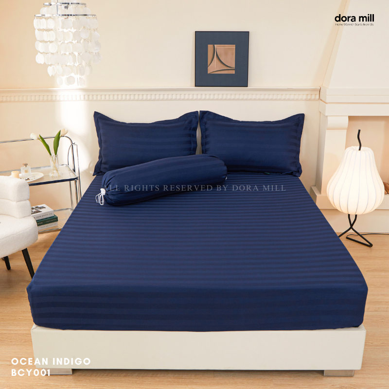 Set Tempat Tidur Koleksi Hotel Stripe 3cm dengan Sarung Bantal Sarung Kuilt dan Bolster oleh Dora Mill#BCY