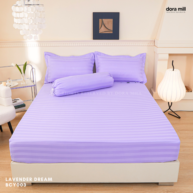 Set Tempat Tidur Koleksi Hotel Stripe 3cm dengan Sarung Bantal Sarung Kuilt dan Bolster oleh Dora Mill#BCY