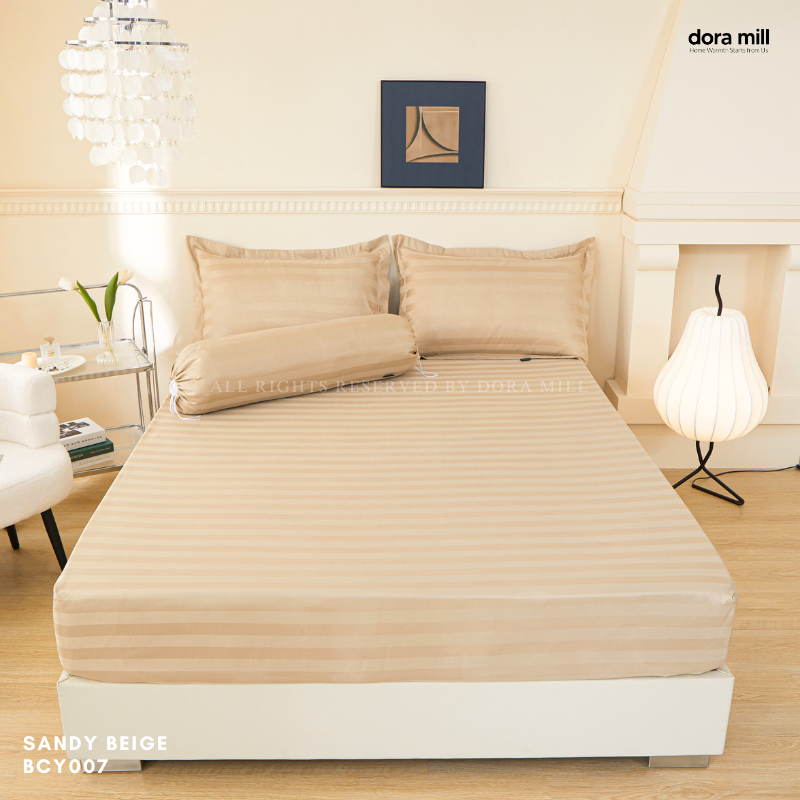 Set Tempat Tidur Koleksi Hotel Stripe 3cm dengan Sarung Bantal Sarung Kuilt dan Bolster oleh Dora Mill#BCY