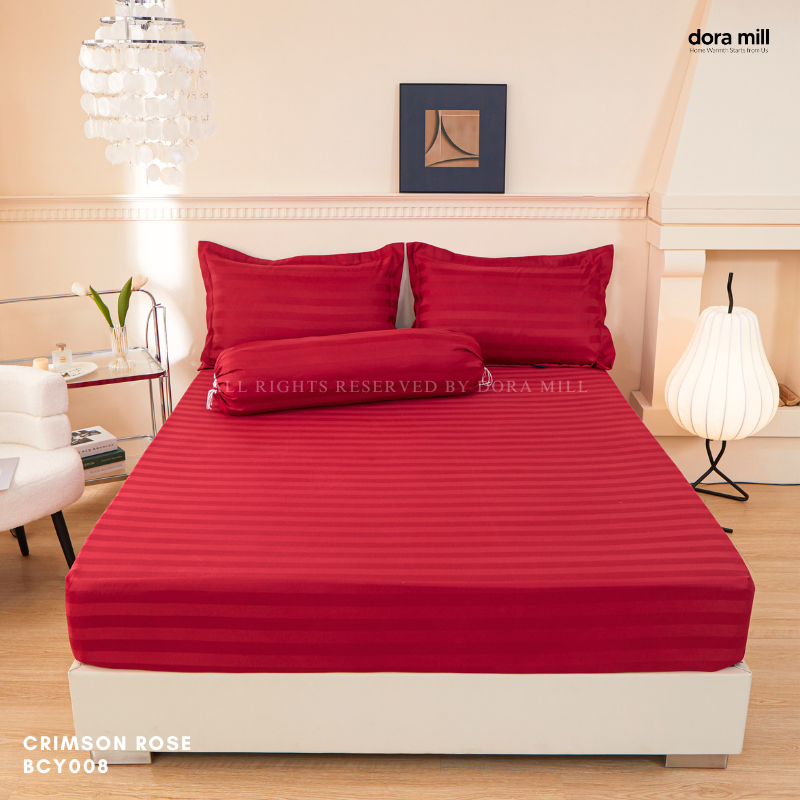 Set Tempat Tidur Koleksi Hotel Stripe 3cm dengan Sarung Bantal Sarung Kuilt dan Bolster oleh Dora Mill#BCY