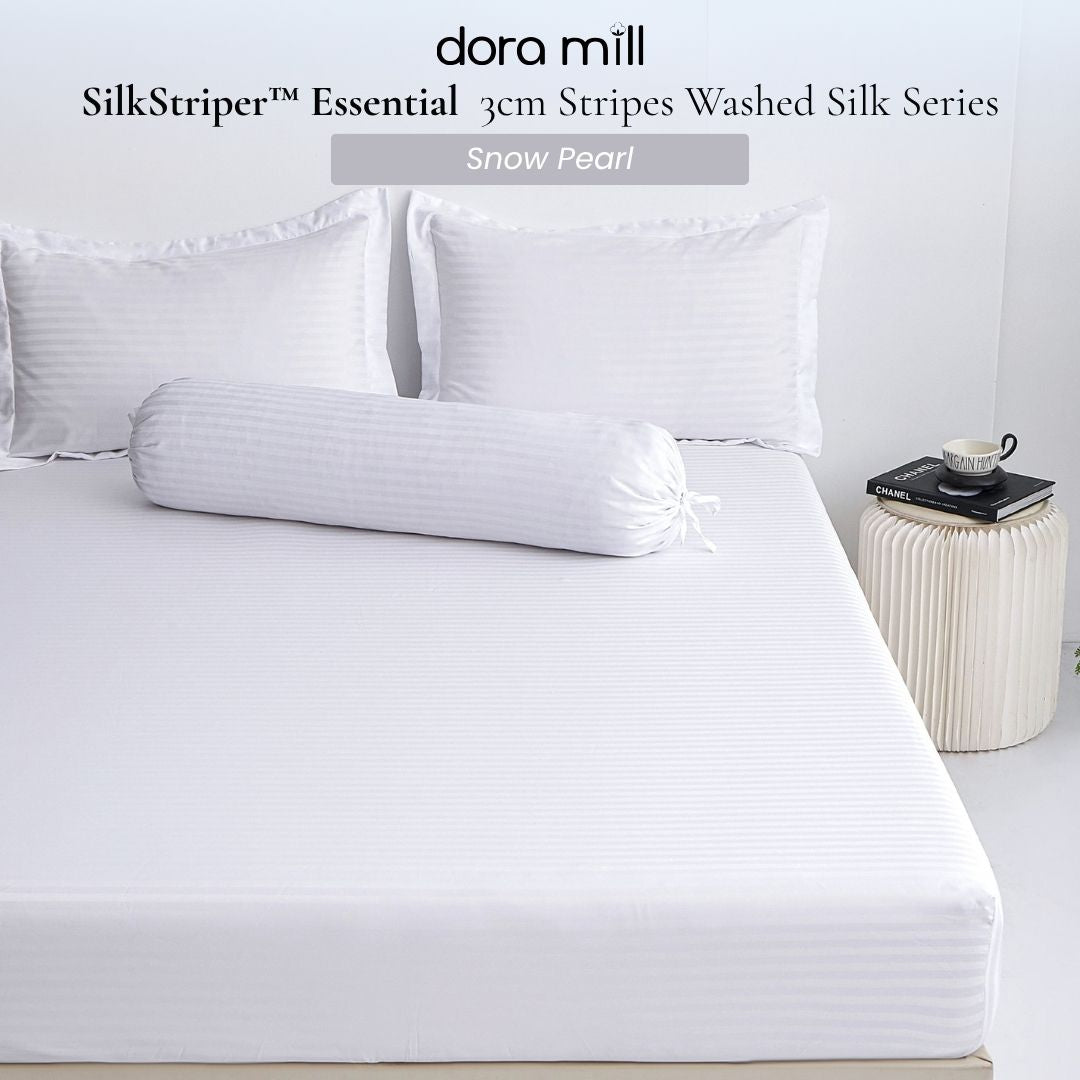 Set Tempat Tidur Koleksi Hotel Stripe 3cm dengan Sarung Bantal Sarung Kuilt dan Bolster oleh Dora Mill#BCY