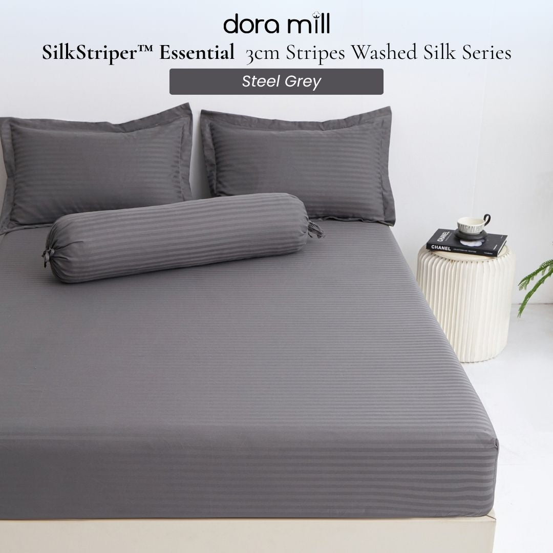 Set Tempat Tidur Koleksi Hotel Stripe 3cm dengan Sarung Bantal Sarung Kuilt dan Bolster oleh Dora Mill#BCY