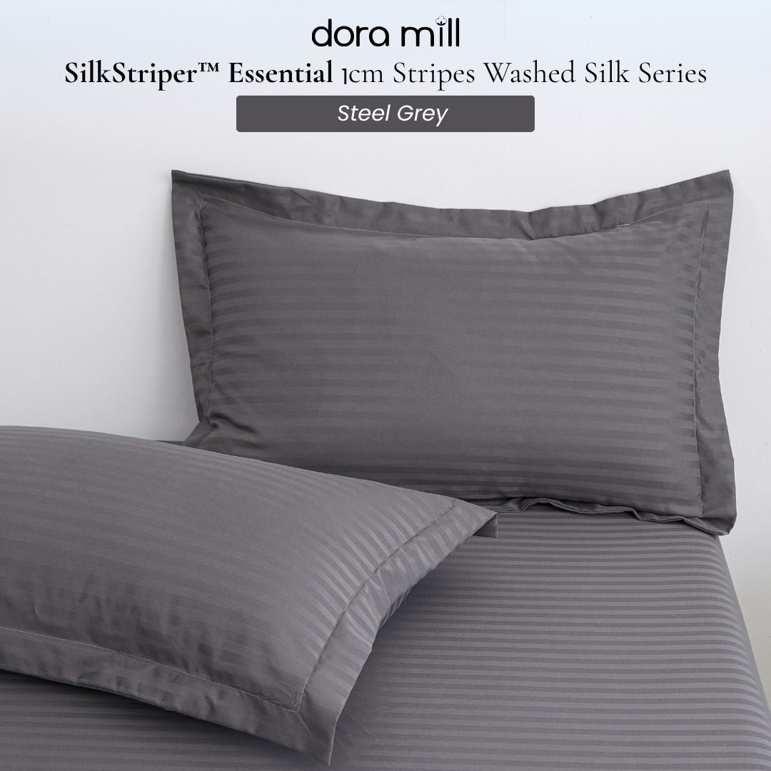 Set Tempat Tidur Koleksi Hotel Stripe 3cm dengan Sarung Bantal Sarung Kuilt dan Bolster oleh Dora Mill#BCY