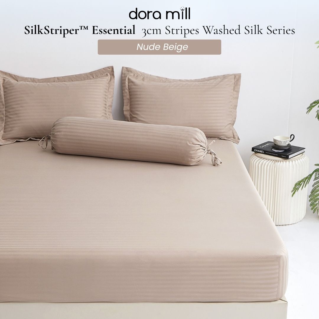 Set Tempat Tidur Koleksi Hotel Stripe 3cm dengan Sarung Bantal Sarung Kuilt dan Bolster oleh Dora Mill#BCY