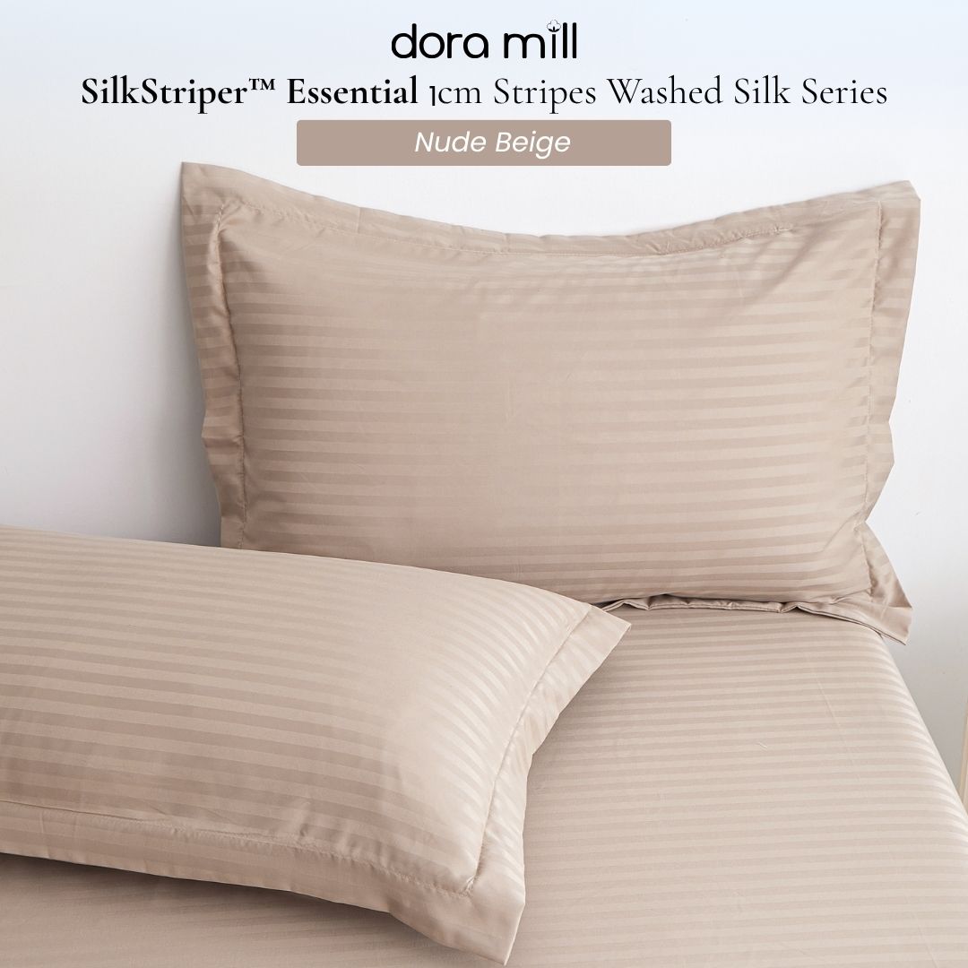 Set Tempat Tidur Koleksi Hotel Stripe 3cm dengan Sarung Bantal Sarung Kuilt dan Bolster oleh Dora Mill#BCY