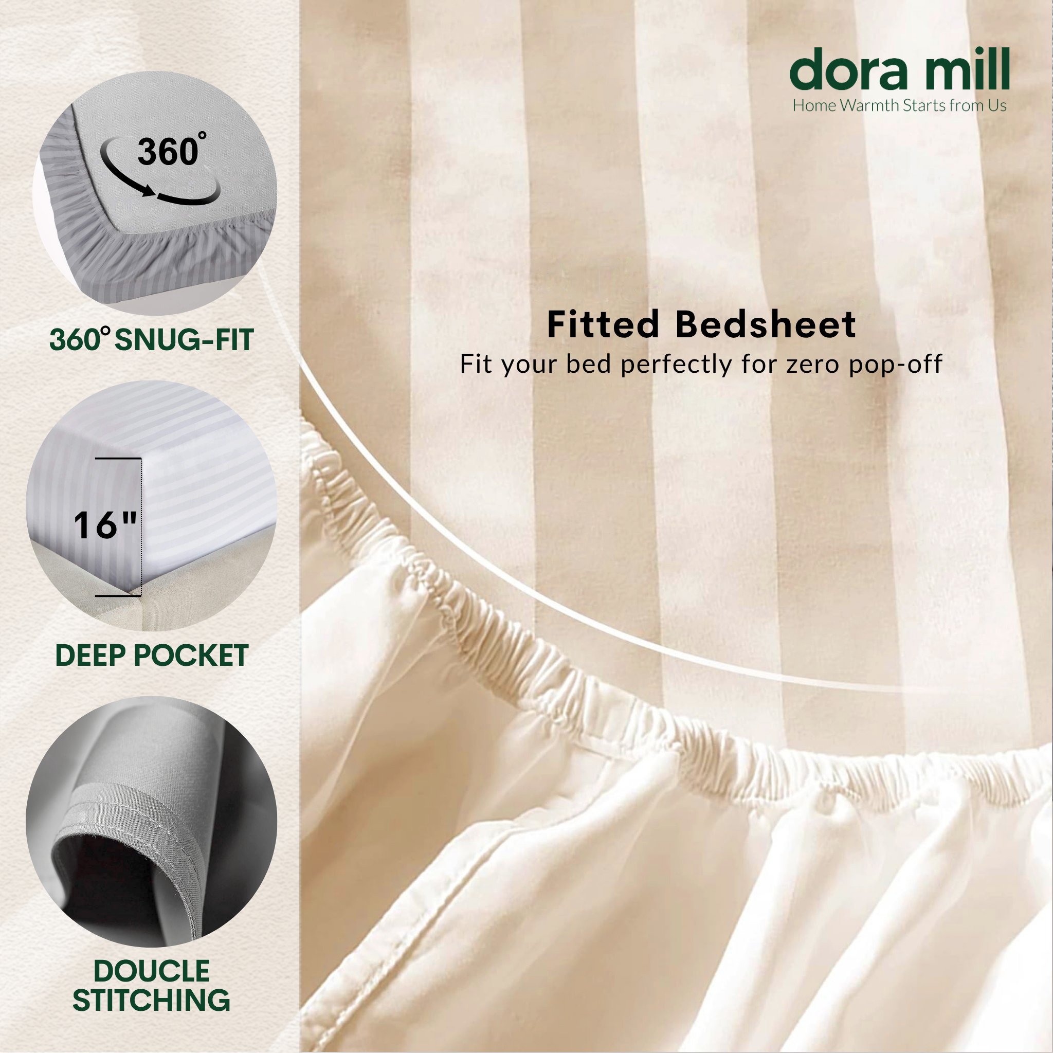 Set Tempat Tidur Koleksi Hotel Stripe 3cm dengan Sarung Bantal Sarung Kuilt dan Bolster oleh Dora Mill#BCY