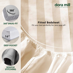 Set Tempat Tidur Koleksi Hotel Stripe 3cm dengan Sarung Bantal Sarung Kuilt dan Bolster oleh Dora Mill#BCY