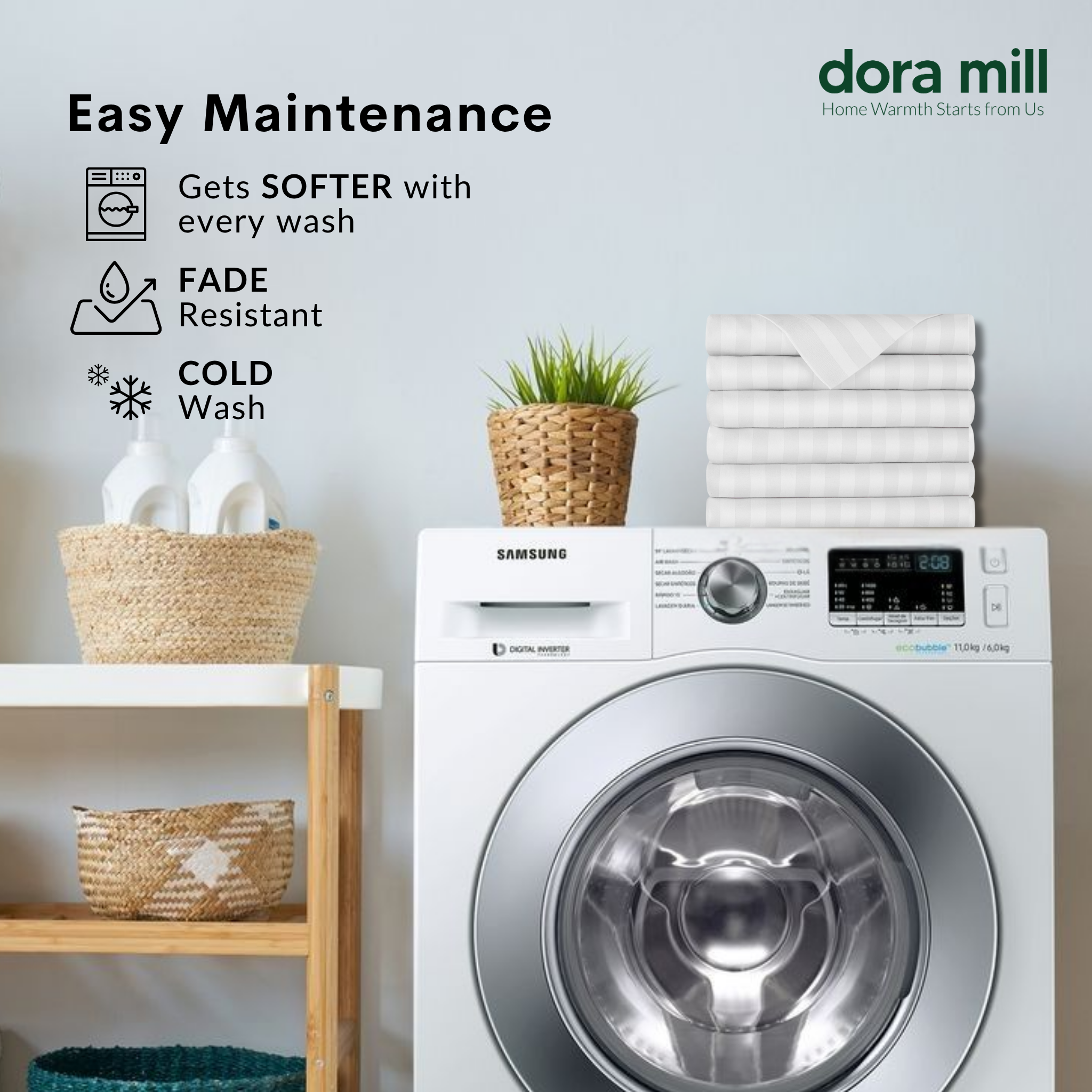 Set Tempat Tidur Koleksi Hotel Stripe 3cm dengan Sarung Bantal Sarung Kuilt dan Bolster oleh Dora Mill#BCY